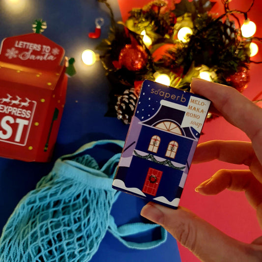 🎄 Christmas Joy – Σαπούνι Μελομακάρονο & Τσάντα Δίχτυ