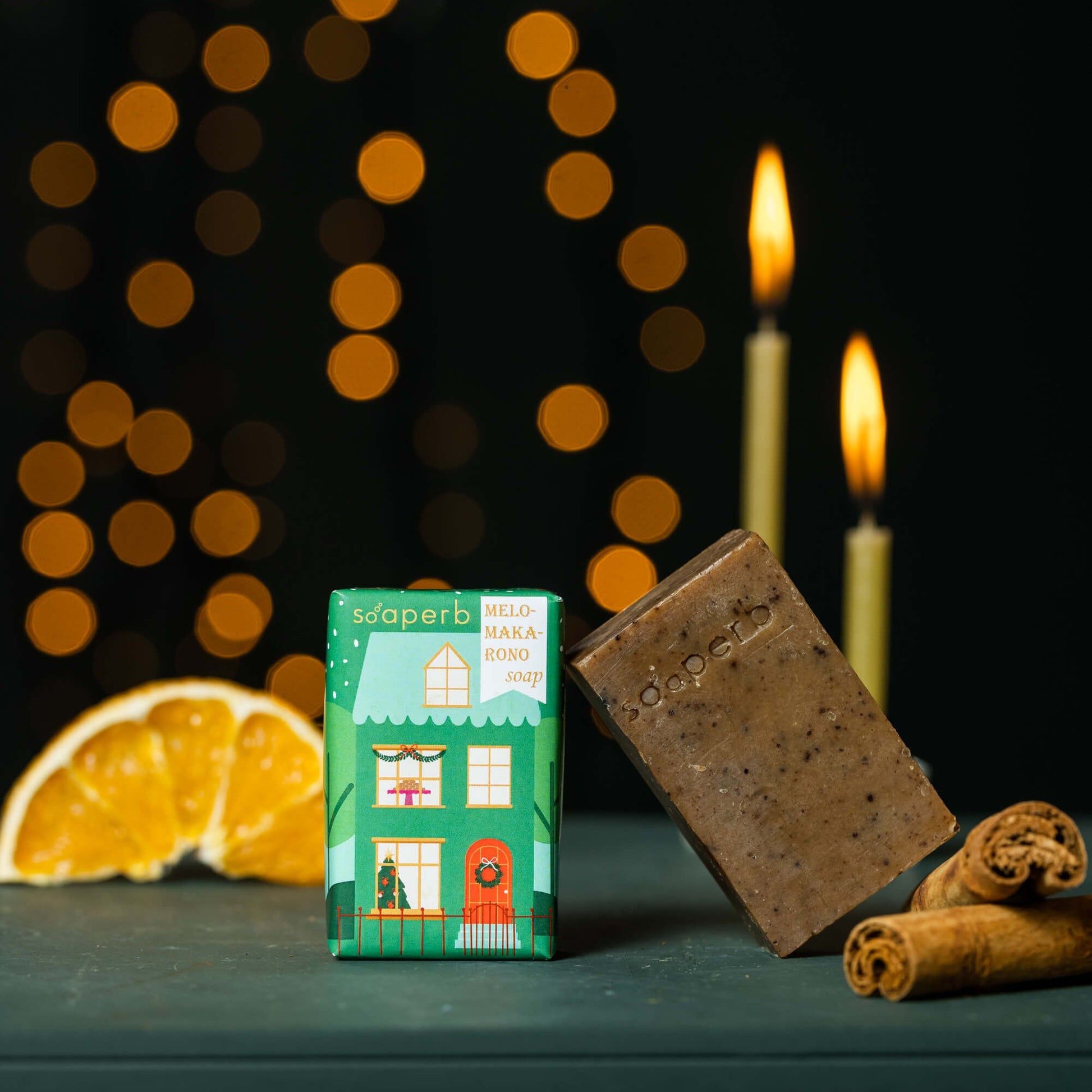 Χειροποίητο σαπούνι "Μελομακάρονο" 50γρ σε πράσινο χρώμα, φυσικό και γιορτινό, ιδανικό για πρόσωπο και σώμα