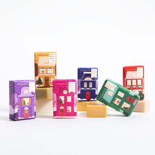 Χειροποίητα σαπούνια "Μελομακάρονο" 50γρ σε όλα τα χρώματα, φυσικά και γιορτινά, ιδανικά για πρόσωπο και σώμα