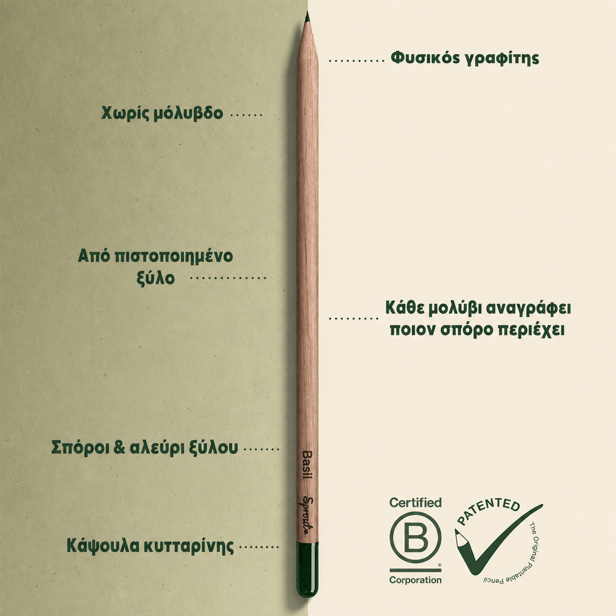 Ανατομία φυτεύσιμου μολυβιού SproutWorld Pizza Edition από πιστοποιημένο ξύλο, με φυσικό γραφίτη και κάψουλα σπόρων