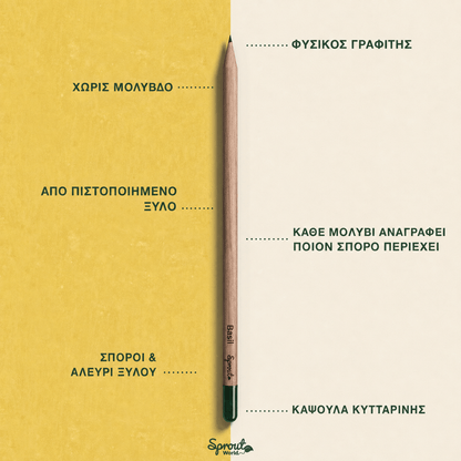 Κατασκευή φυτεύσιμου μολυβιού SproutWorld από πιστοποιημένο ξύλο, φυσικό γραφίτη και κάψουλα σπόρων