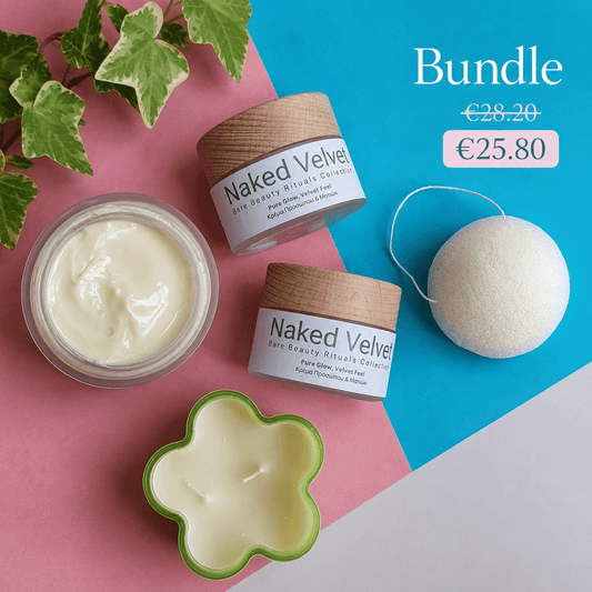 Velvet Skin Duo με Naked Velvet κρέμα προσώπου και Natural Konjac Sponge για απαλό καθαρισμό και ενυδάτωση της επιδερμίδας