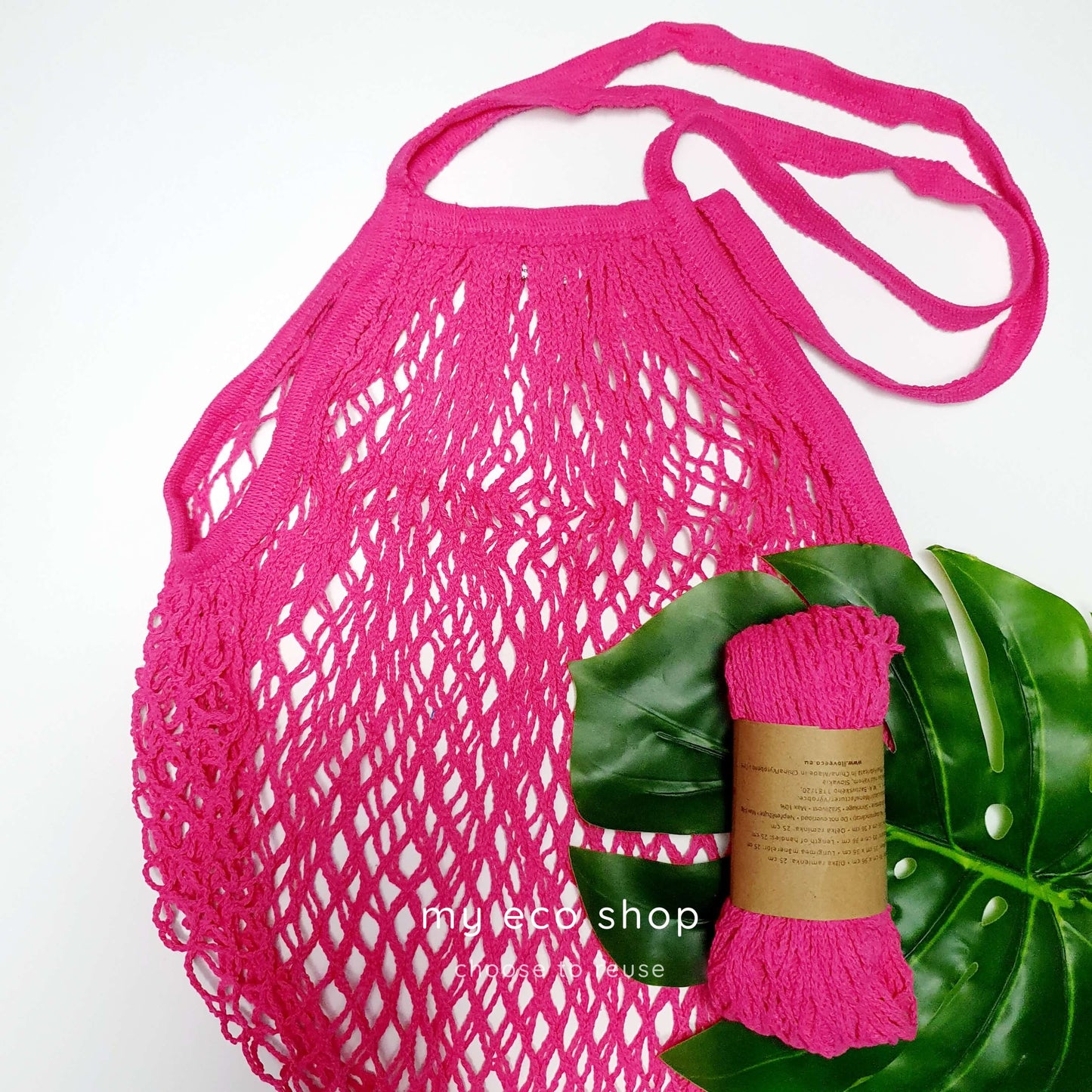 Βαμβακερή τσάντα δίχτυ | Ρόζ | Με μακριά λαβή